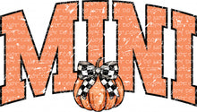 Load image into Gallery viewer, Fall Mini Varsity Letters Pumpkin Coquette Bow Checkered Print | DTF Ready to Press or Sublimation Transfer
