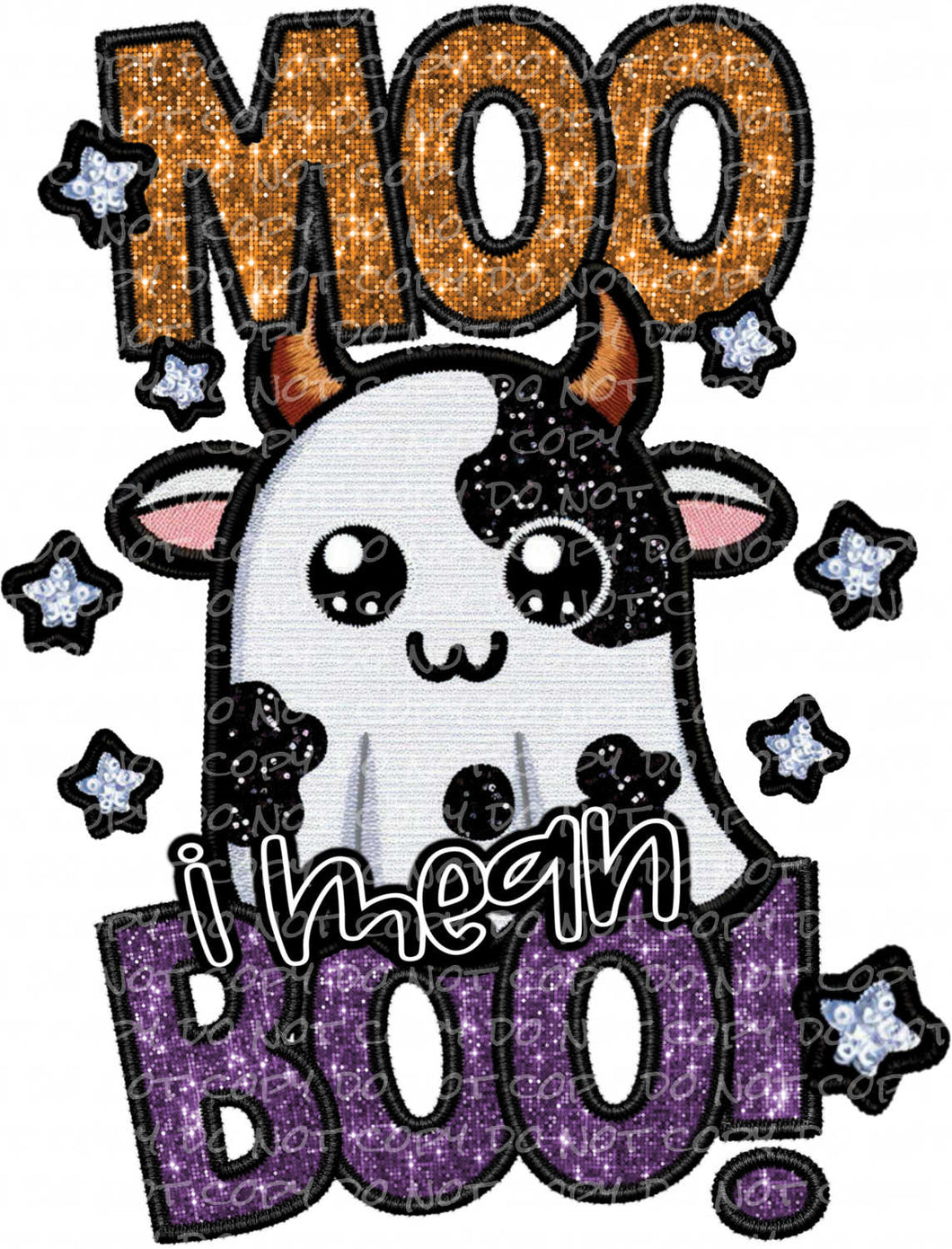 Moo I Mean Boo Faux Embroidery | DTF Ready to Press or Sublimation Transfer