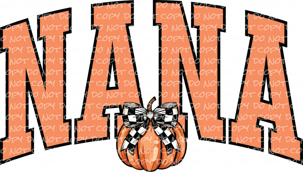 Fall Nana Varsity Letters Pumpkin Coquette Bow Checkered Print | DTF Ready to Press or Sublimation Transfer