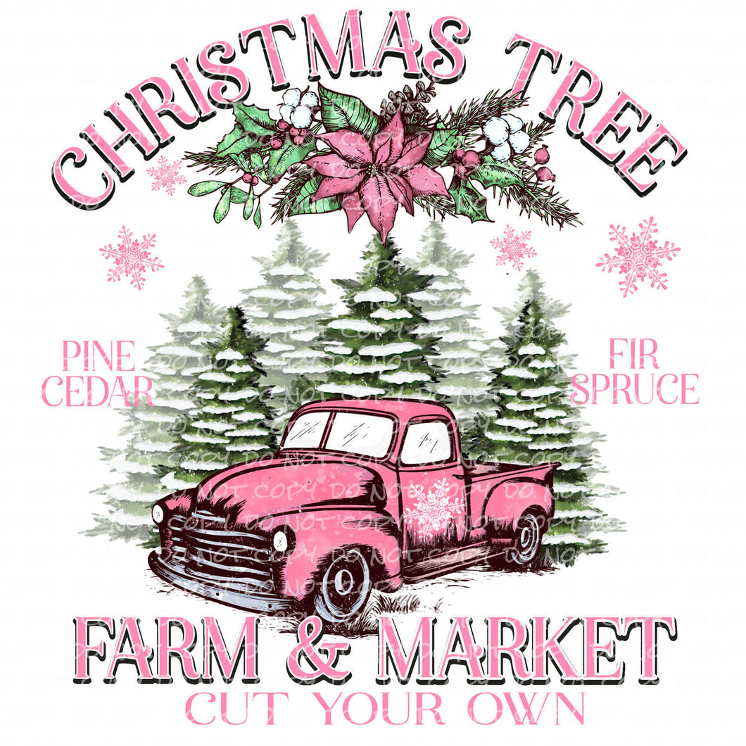 Christmas Tree Farm & Market - Pink | DTF Ready to Press or Sublimation Transfer