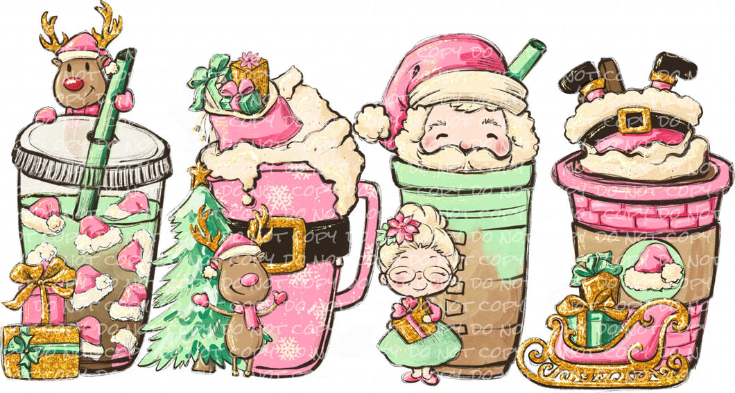 Pink Santa Coffee | DTF Ready to Press or Sublimation Transfer