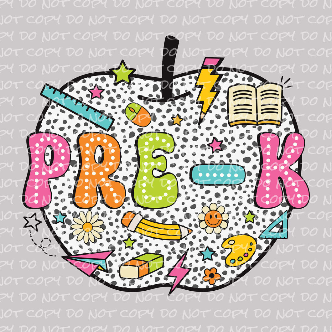 Pre-K Dalmatian Apple | DTF Ready to Press or Sublimation Transfer