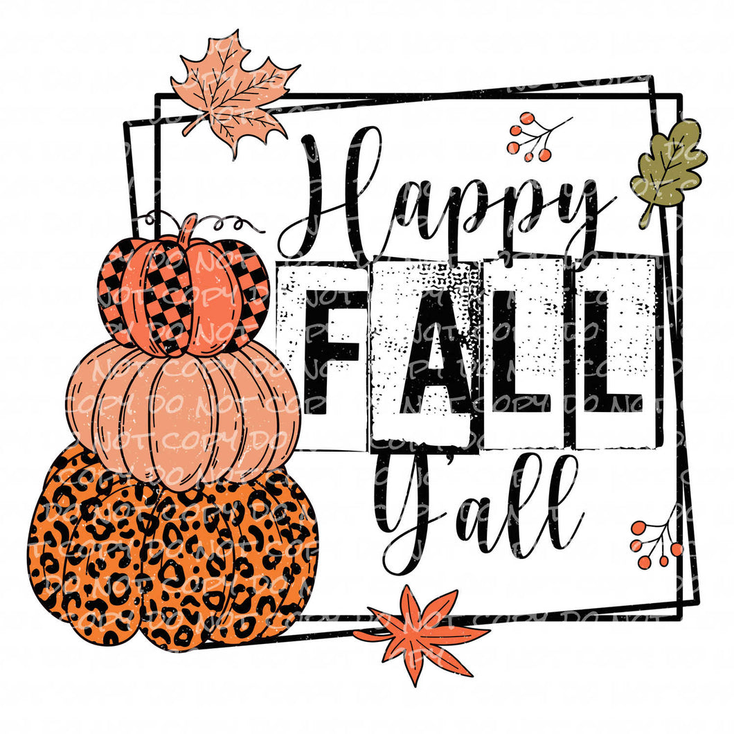 Happy Fall Y'All Pumpkins Leaves Leopard Print | DTF Ready to Press or Sublimation Transfer