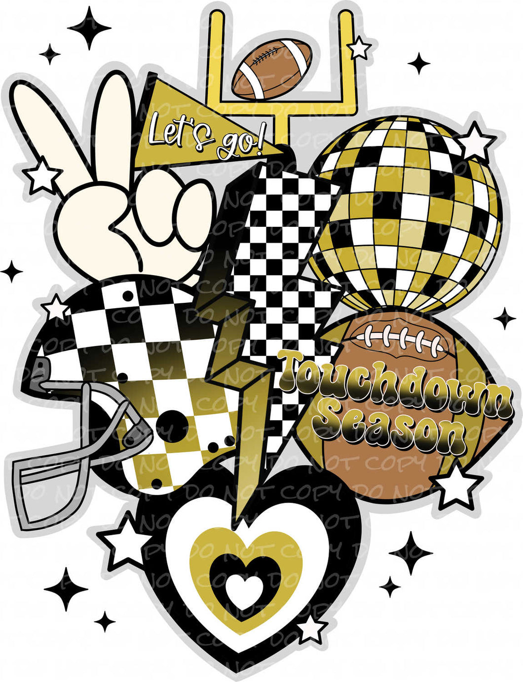 Touchdown Season Retro Football Collage Black Gold | DTF Ready to Press or Sublimation Transfer