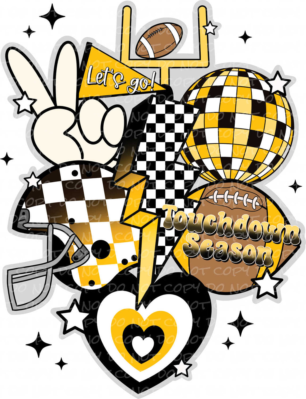 Touchdown Season Retro Football Collage Black Yellow | DTF Ready to Press or Sublimation Transfer