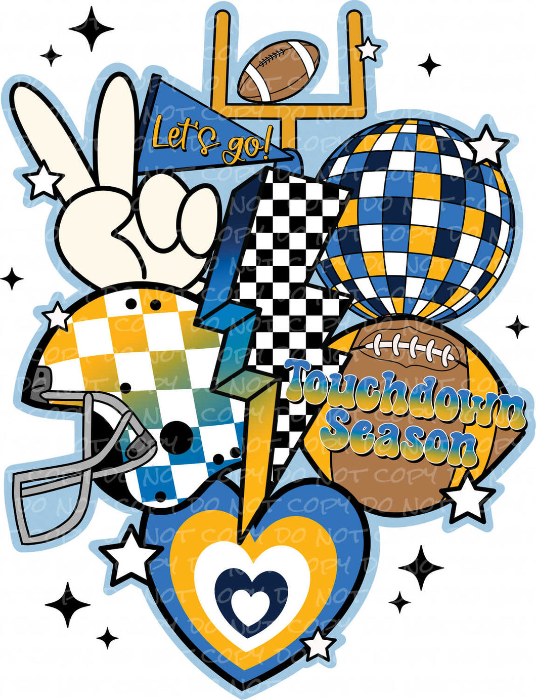 Touchdown Season Retro Football Collage Blue Yellow | DTF Ready to Press or Sublimation Transfer