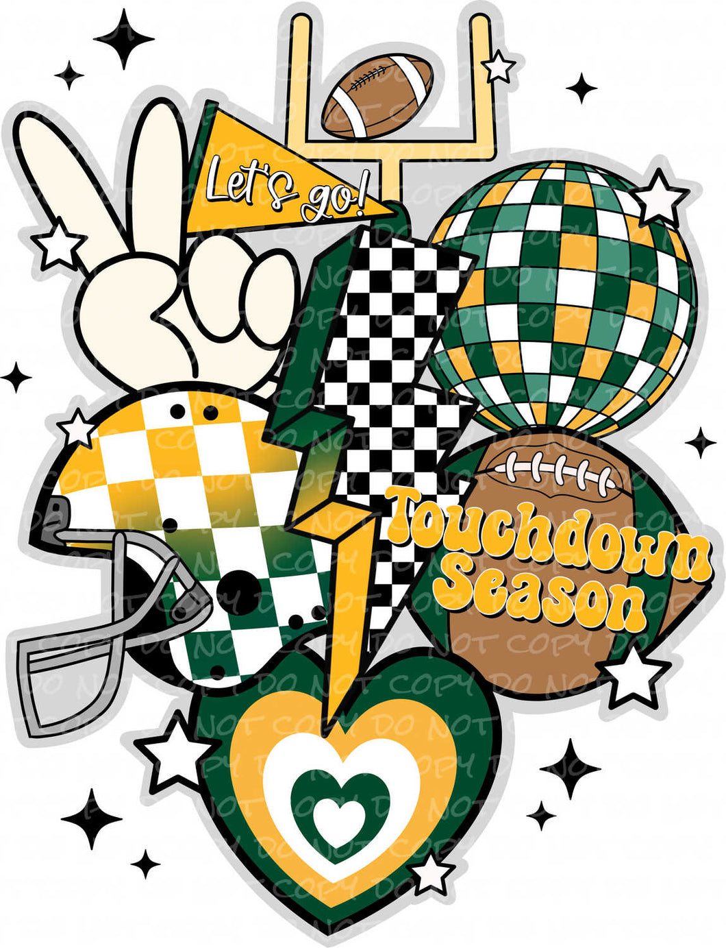 Touchdown Season Retro Football Collage Forest Green Yellow | DTF Ready to Press or Sublimation Transfer