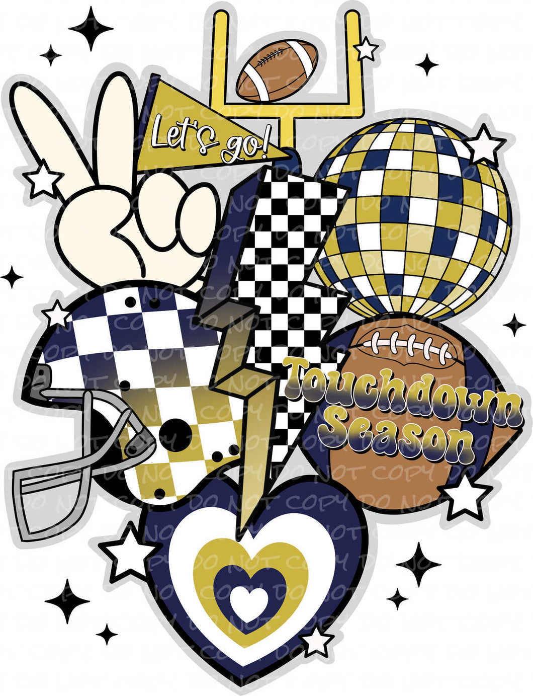 Touchdown Season Retro Football Collage Navy Gold | DTF Ready to Press or Sublimation Transfer