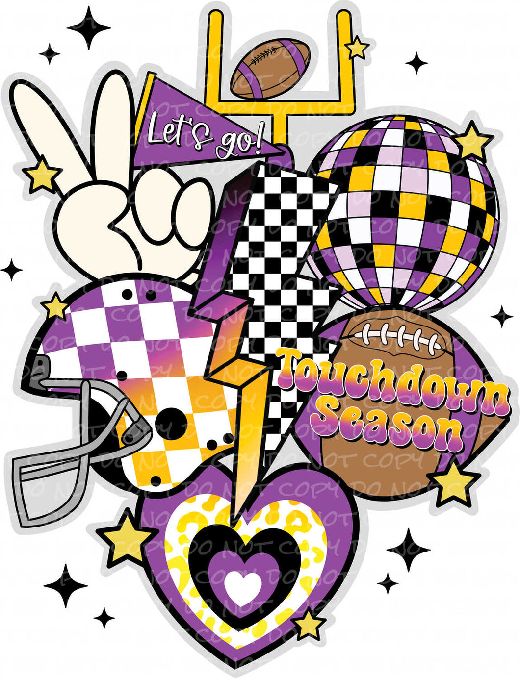 Touchdown Season Retro Football Collage Forest Purple Yellow | DTF Ready to Press or Sublimation Transfer