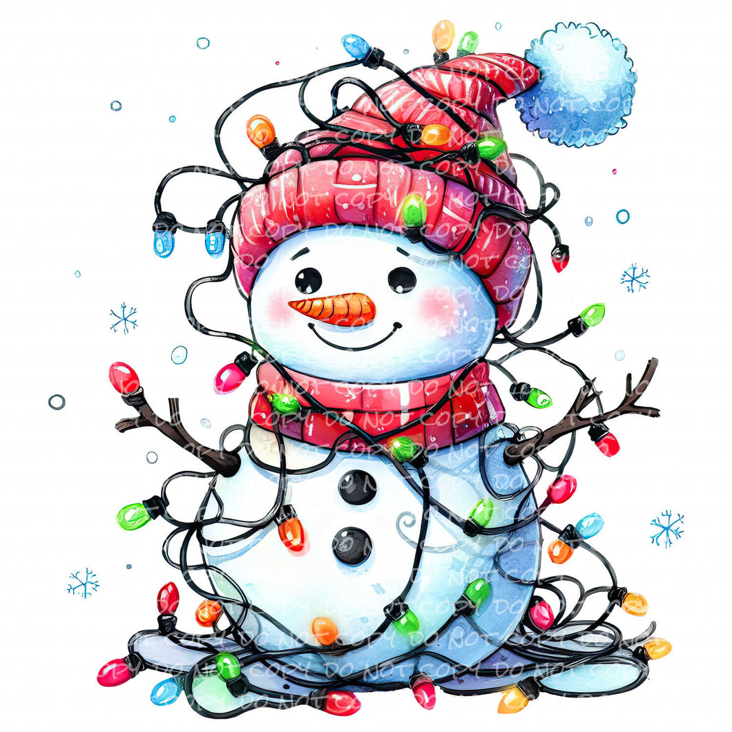 Christmas Light Up Snowman | DTF Ready to Press or Sublimation Transfer