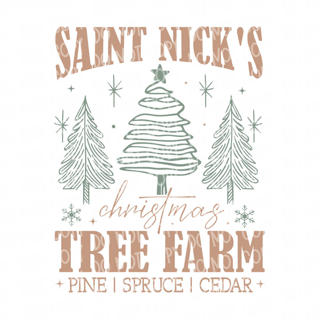 St. Nick's Christmas Tree Farm (2 colors) | DTF Ready to Press or Sublimation Transfer