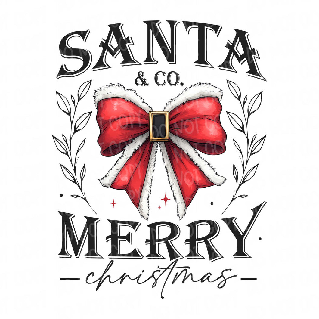 Santa & Co Merry Christmas Bow | DTF Ready to Press or Sublimation Transfer