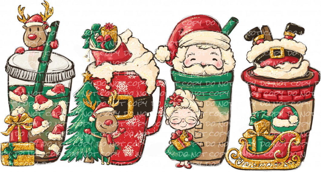 Red Santa Christmas Coffee | DTF Ready to Press or Sublimation Transfer