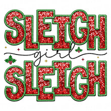 Load image into Gallery viewer, Sleigh Girl Sleigh Faux Glitter Embroidery | DTF Ready to Press or Sublimation Transfer
