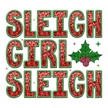 Load image into Gallery viewer, Sleigh Girl Sleigh Faux Glitter Embroidery | DTF Ready to Press or Sublimation Transfer
