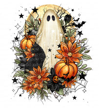 Load image into Gallery viewer, Spooky Ghost with optional sleeve design | DTF Ready to Press or Sublimation Transfer
