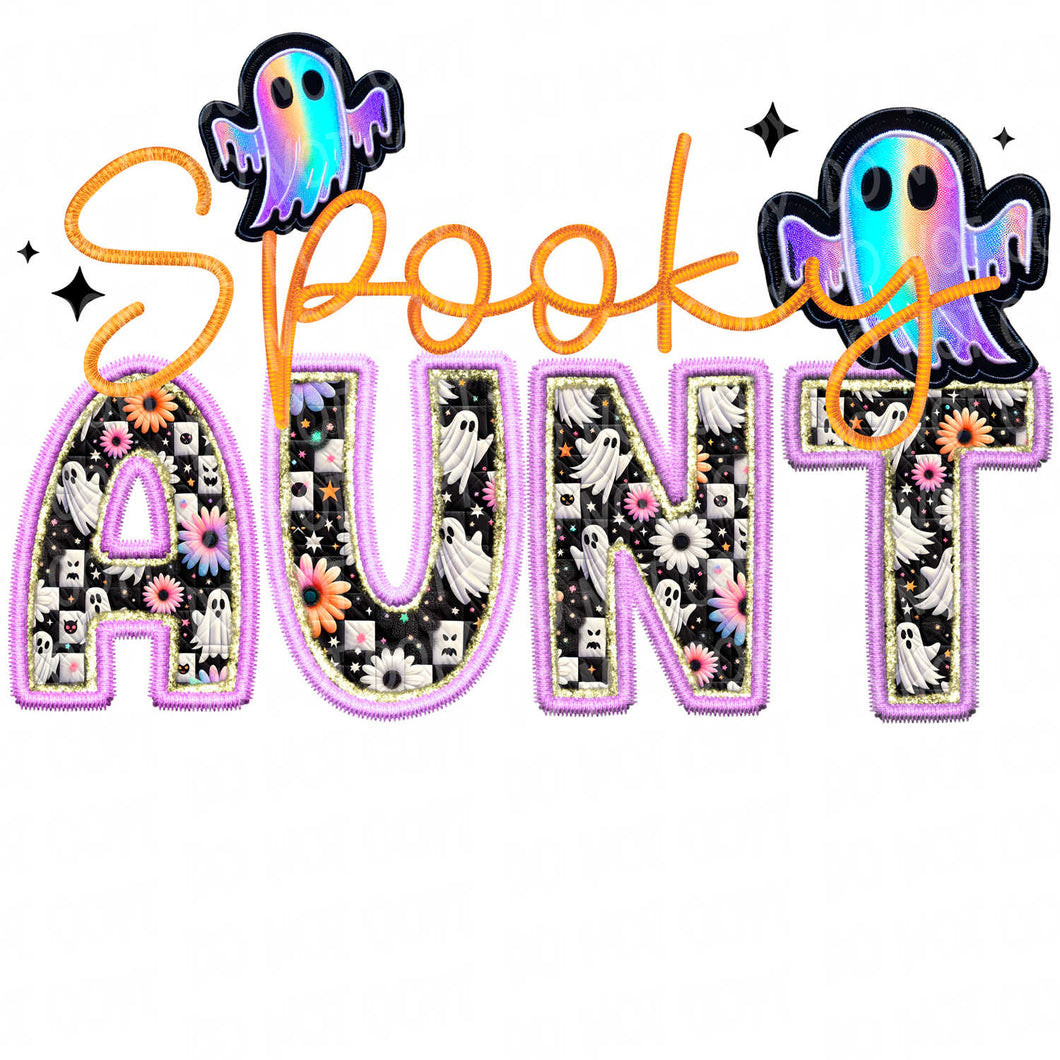 Spooky Aunt Faux Embroidery Patch | DTF Ready to Press or Sublimation Transfer