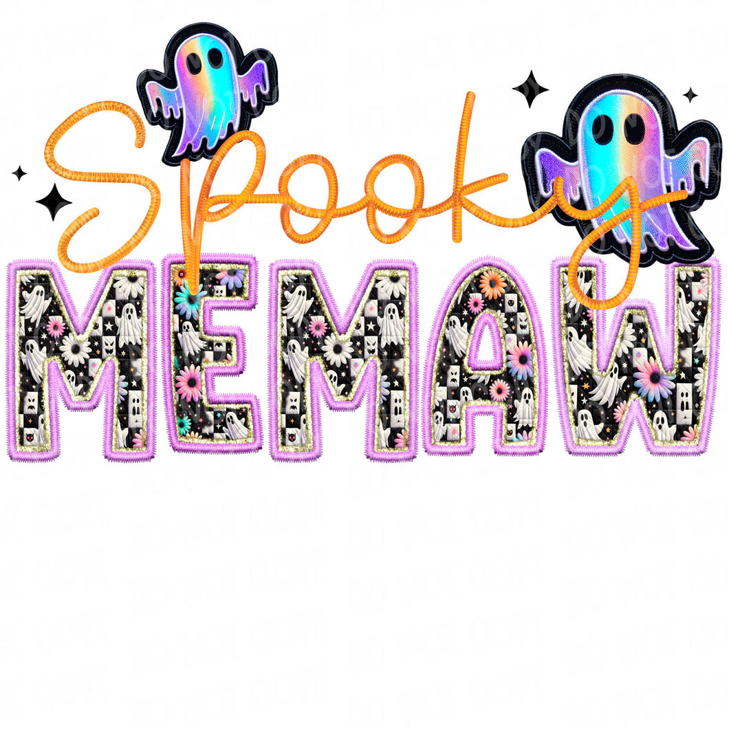 Spooky Memaw Embroidery Patch | DTF Ready to Press or Sublimation Transfer