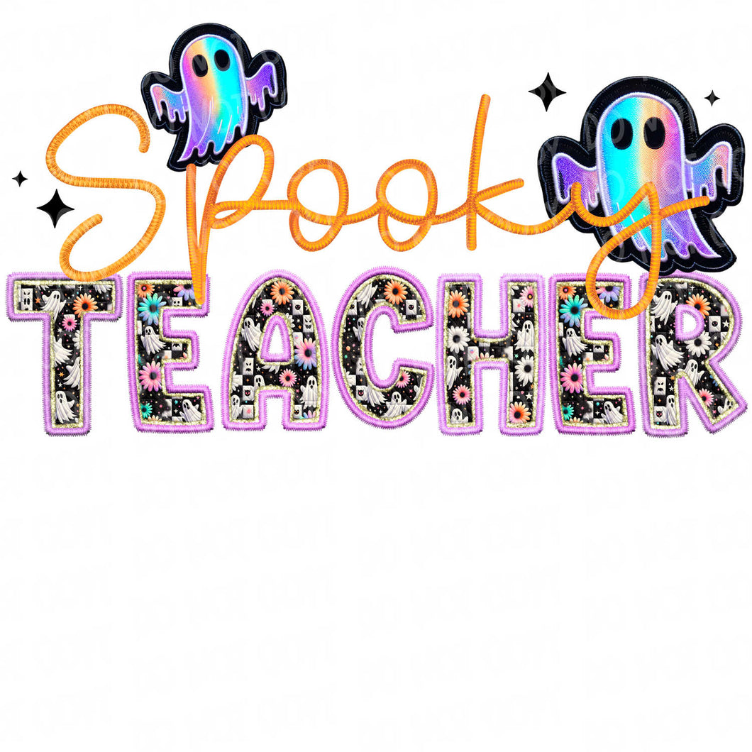 Spooky Teacher Embroidery Patch | DTF Ready to Press or Sublimation Transfer