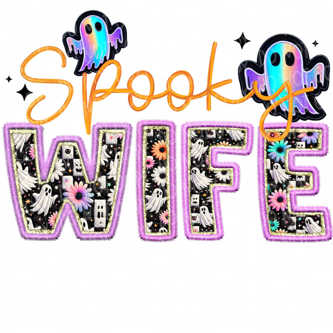 Spooky Wife Embroidery Patch | DTF Ready to Press or Sublimation Transfer