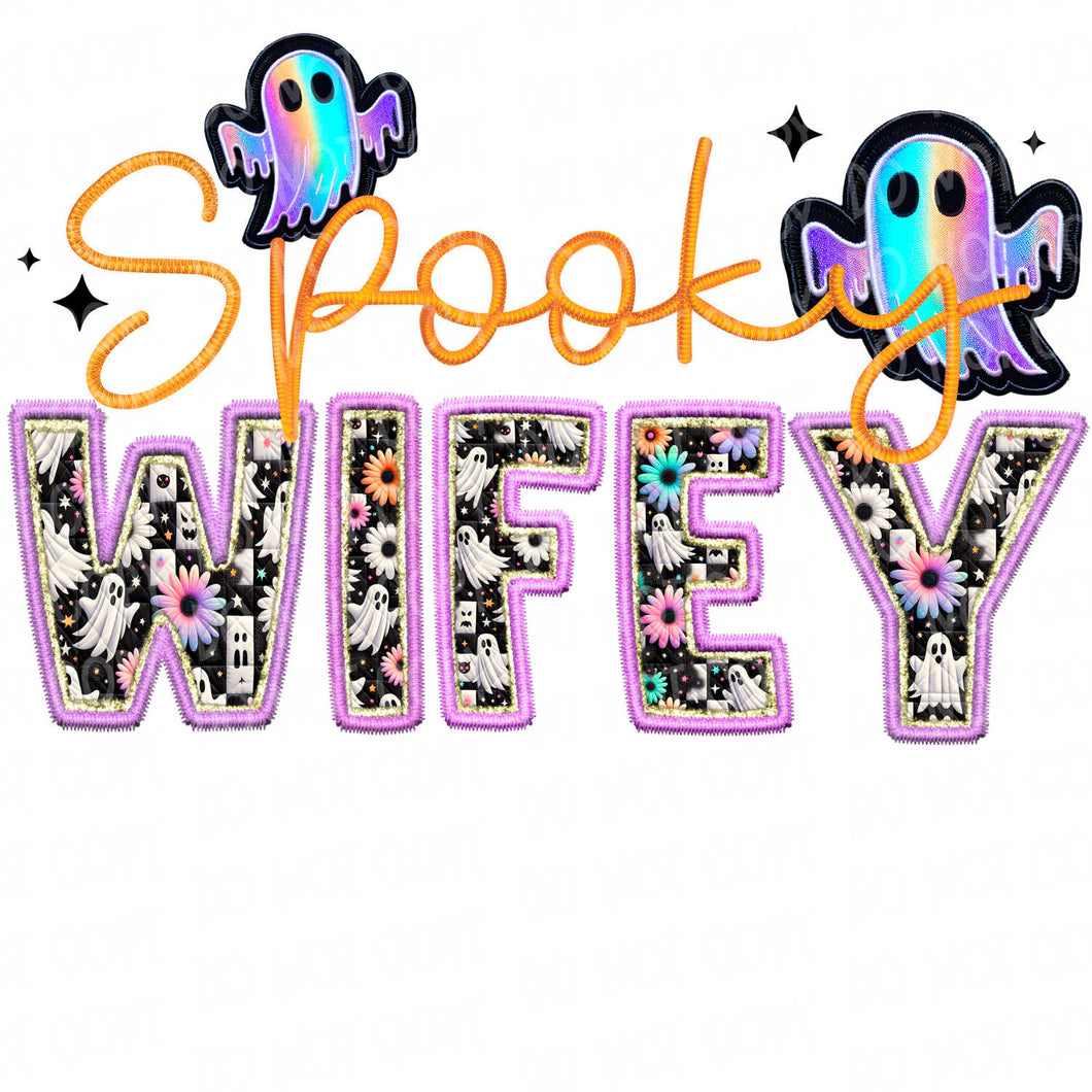 Spooky Wifey Embroidery Patch | DTF Ready to Press or Sublimation Transfer