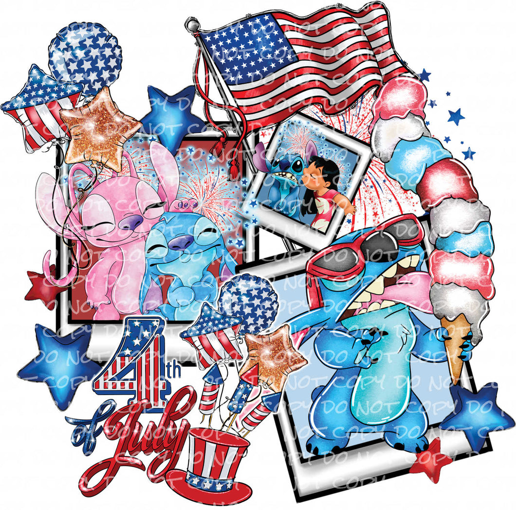 4th of July Polaroid Blue Animal | DTF Ready to Press or Sublimation Transfer