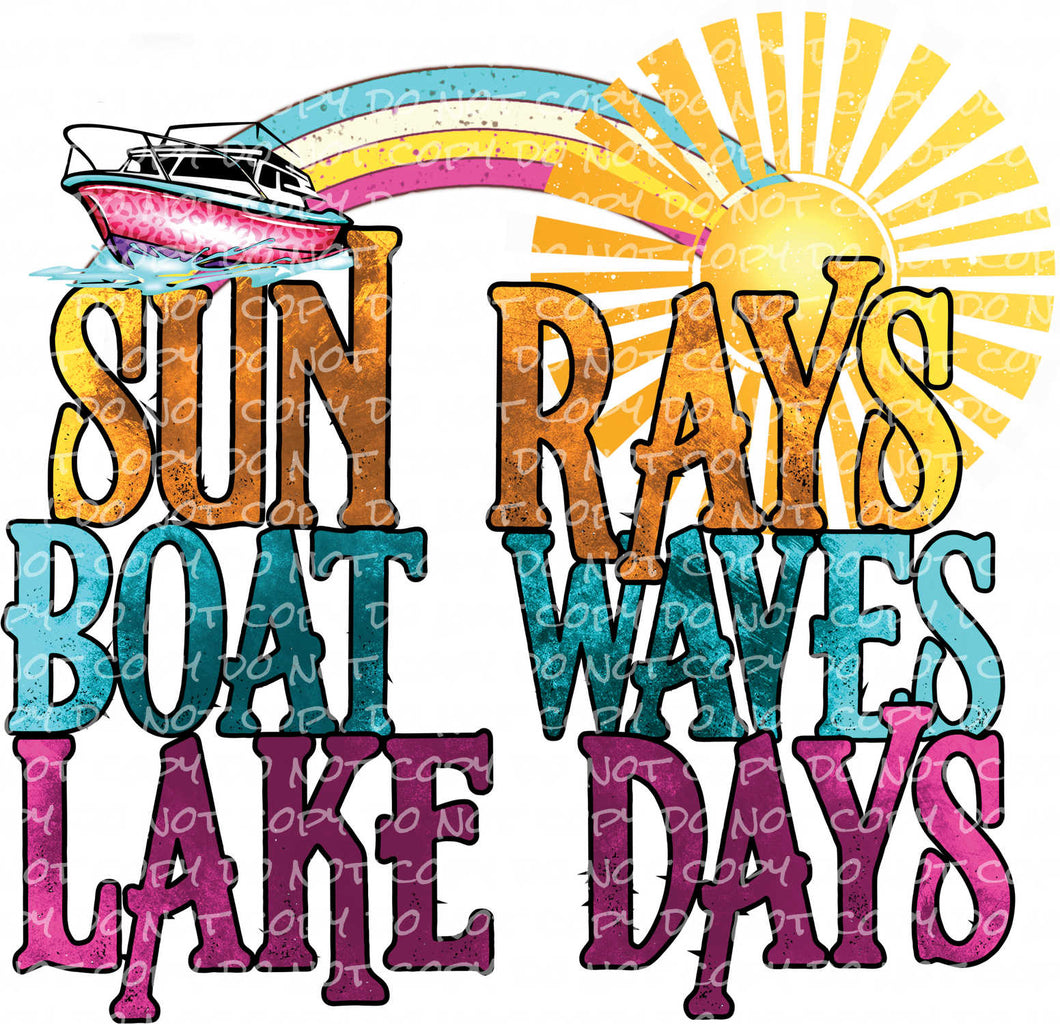 Sun Rays Boat Waves Lake Days | DTF Ready to Press or Sublimation Transfer