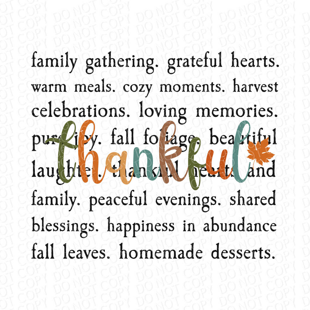 Thankful Words | DTF Ready to Press or Sublimation Transfer