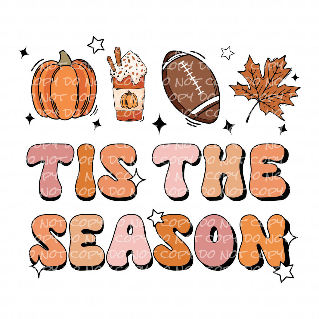 Tis the Season Pumpkin Coffee Football Leaf | DTF Ready to Press or Sublimation Transfer