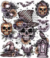 Load image into Gallery viewer, Top Hat Skeletons with optional sleeve design | DTF Ready to Press or Sublimation Transfer
