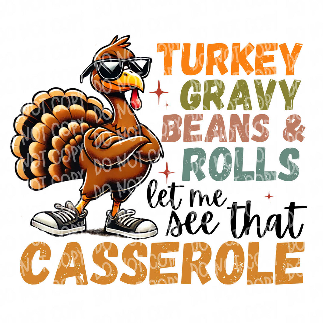 Turkey Gravy Beans and Rolls - Cool Turkey | DTF Ready to Press or Sublimation Transfer