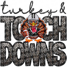 Load image into Gallery viewer, Turkeys &amp; Touchdowns Faux Embroidery Patch | DTF Ready to Press or Sublimation Transfer
