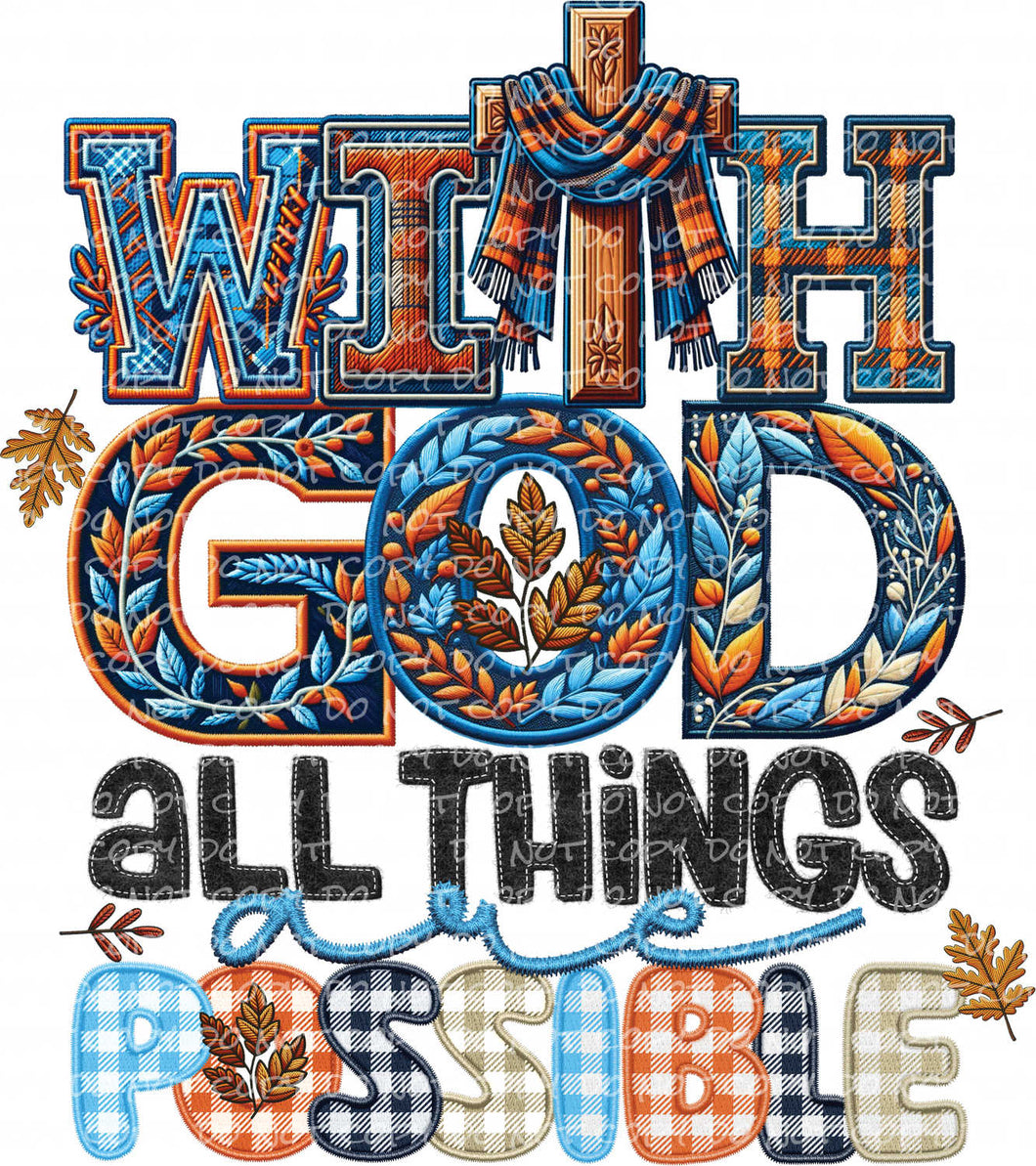 With God All Things Are Possible Faux Patch | DTF Ready to Press or Sublimation Transfer