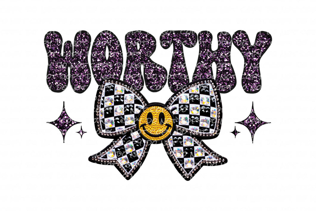 Worthy Glitter Bow | DTF Ready to Press or Sublimation Transfer