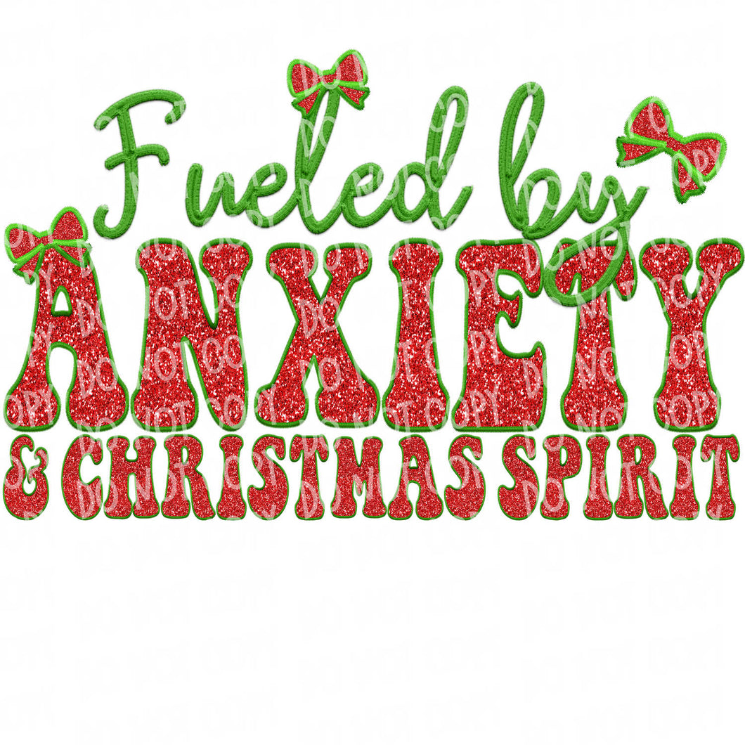 Fueled by Anxiety and Christmas Spirit Faux Embroidery Patch | DTF Ready to Press or Sublimation Transfer