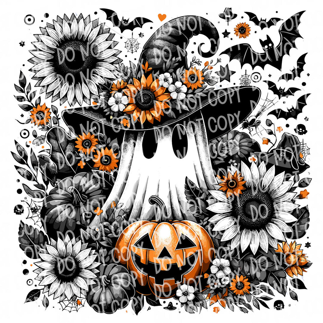 Black Floral Ghost | DTF Ready to Press or Sublimation Transfer