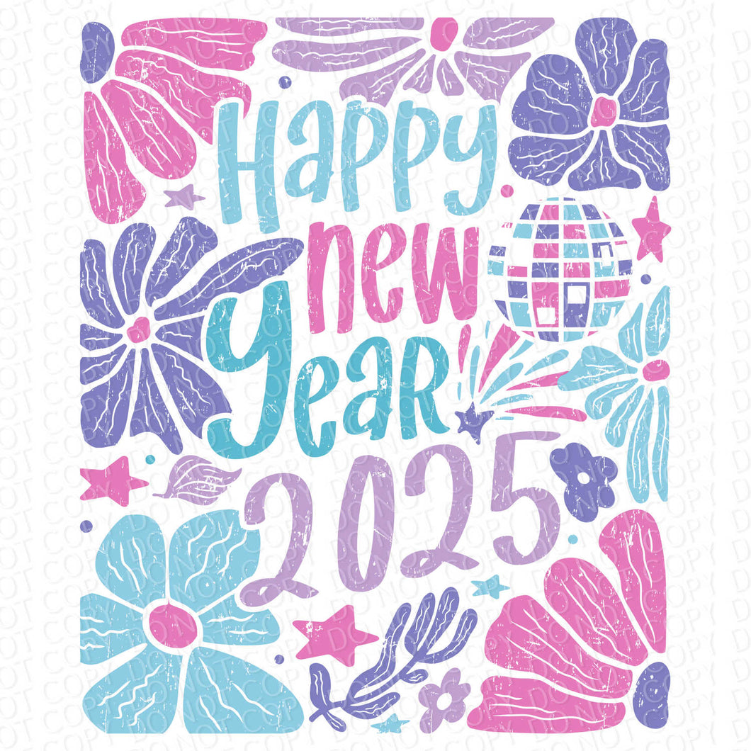 Boho Happy New Year 2025 | DTF Ready to Press or Sublimation Transfer