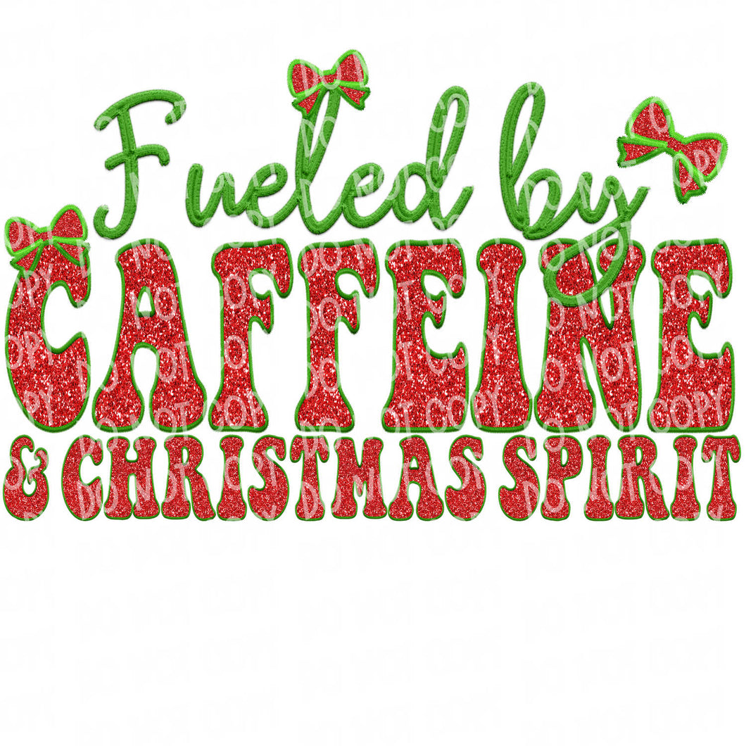 Fueled by Caffeine and Christmas Spirit Faux Embroidery Patch | DTF Ready to Press or Sublimation Transfer