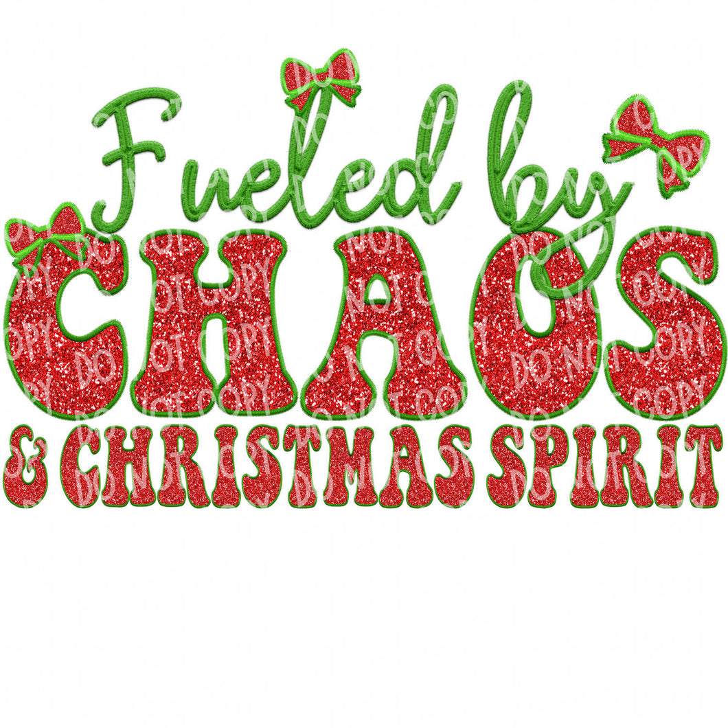 Fueled by Chaos and Christmas Spirit Faux Embroidery Patch | DTF Ready to Press or Sublimation Transfer