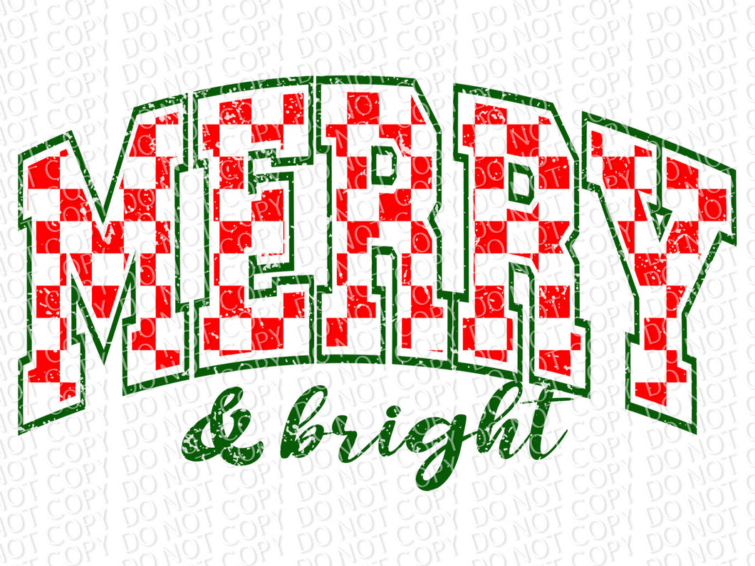 Merry & Bright Checkers | DTF Ready to Press or Sublimation Transfer