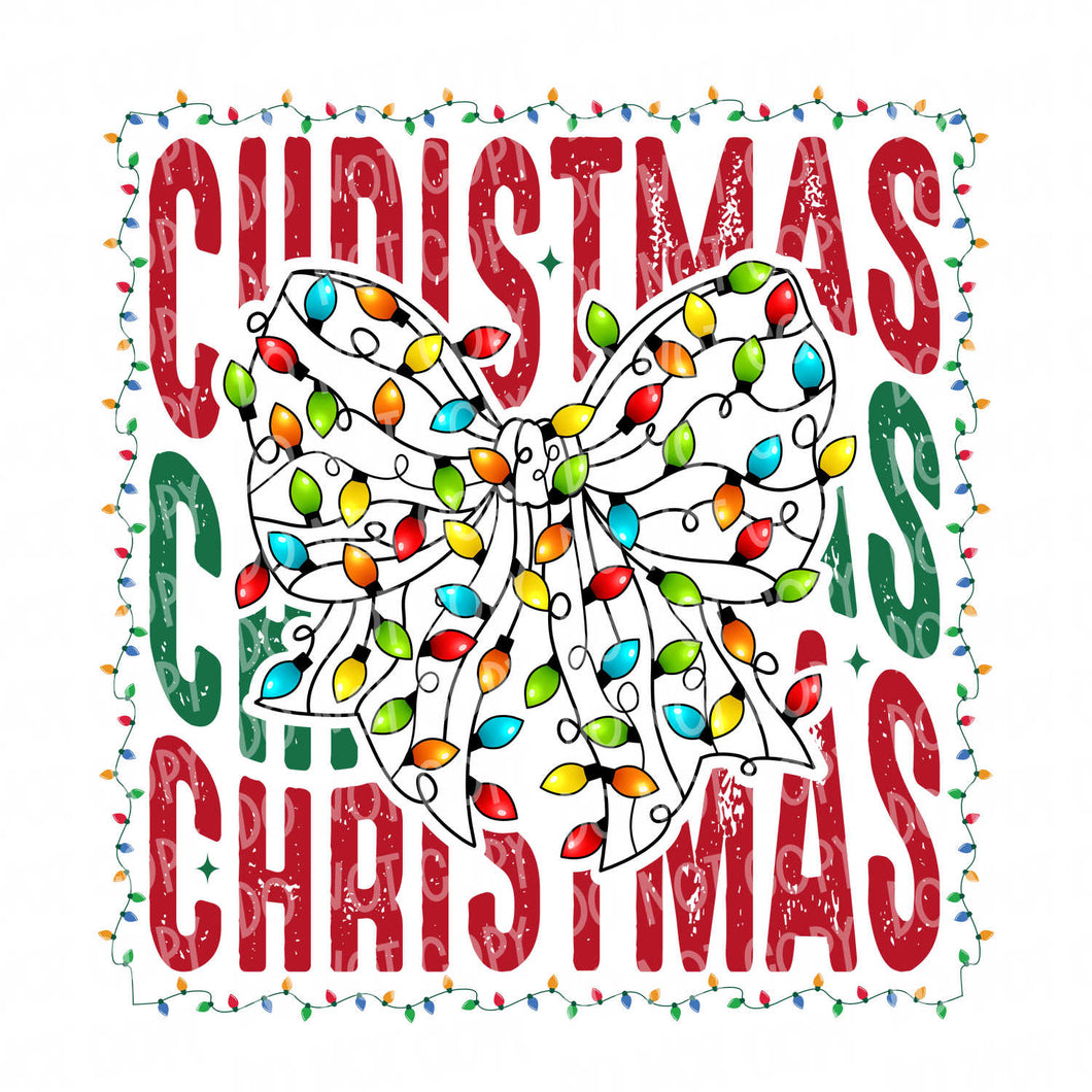 Christmas with Lighted Bow | DTF Ready to Press or Sublimation Transfer