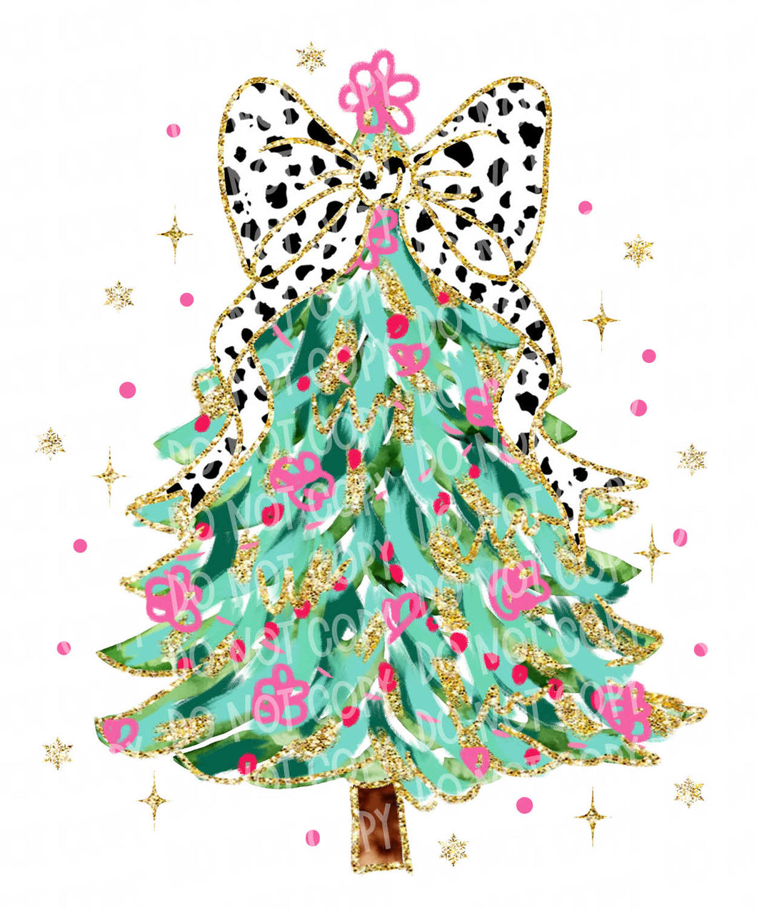 Colorful Christmas Tree with Bow | DTF Ready to Press or Sublimation Transfer