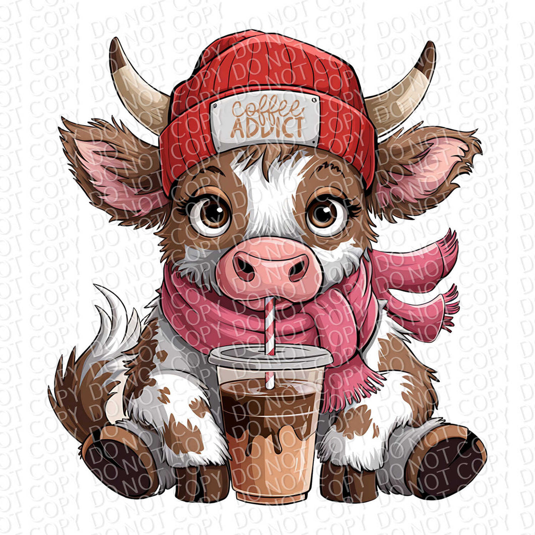 Coffee Addict Cow | DTF Ready to Press or Sublimation Transfer