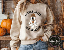 Load image into Gallery viewer, Coffee Lifts My Spirits Sweatshirt - Completed Apparel Item
