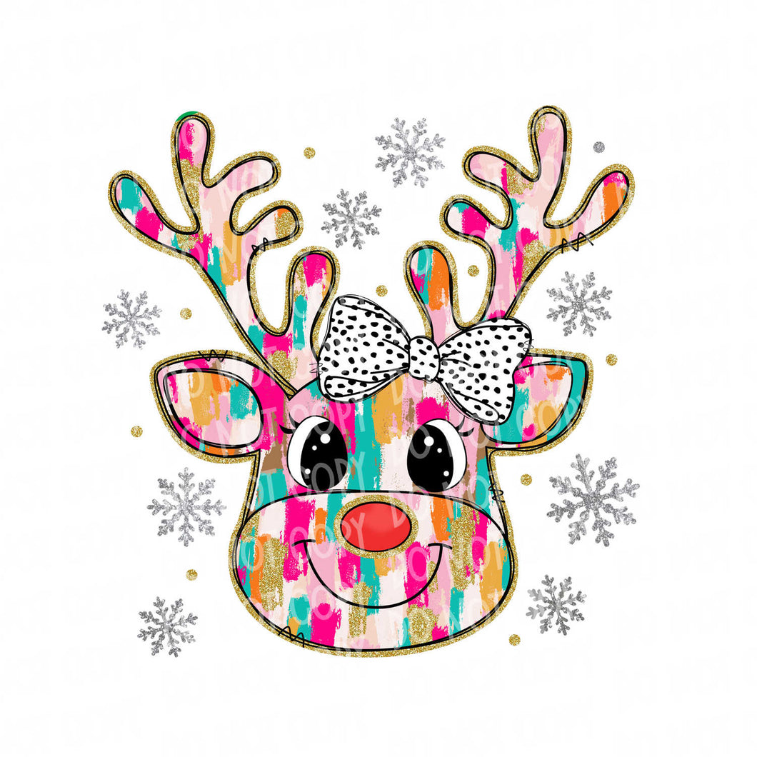 Brushstroke Cute Reindeer | DTF Ready to Press or Sublimation Transfer