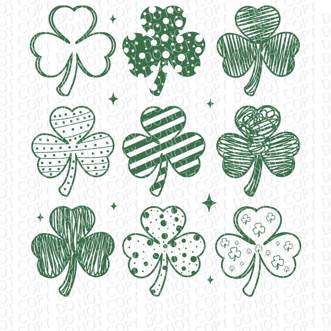 Doodle Clovers - Available in Green or White | DTF or Sublimation Ready to Press Transfer