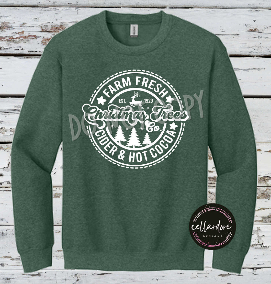 Farm Fresh Christmas Trees, Cider & Hot Cocoa Sweatshirt - Completed Apparel Item