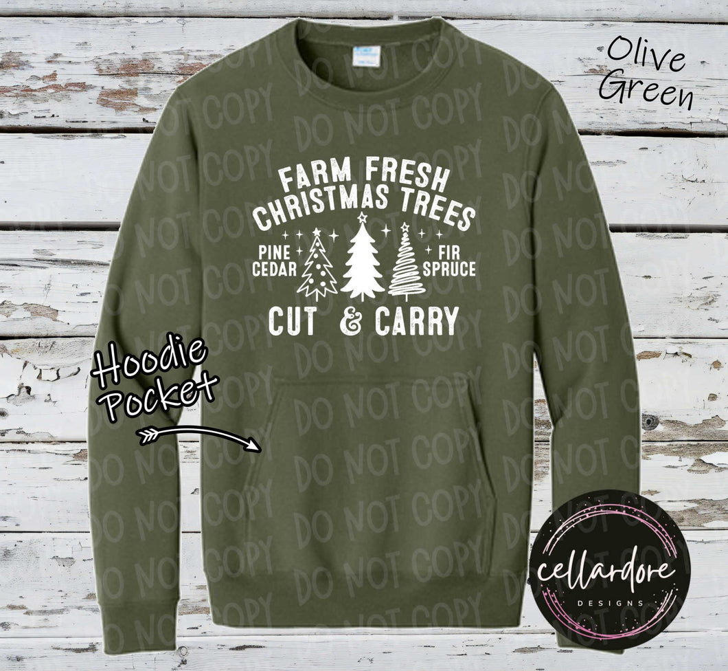 Farm Fresh Christmas Trees Hoodie Pocket Sweatshirt - Completed Apparel Item