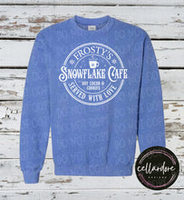 Load image into Gallery viewer, Frosty&#39;s Snowflake Cafe Sweatshirt - Completed Apparel Item
