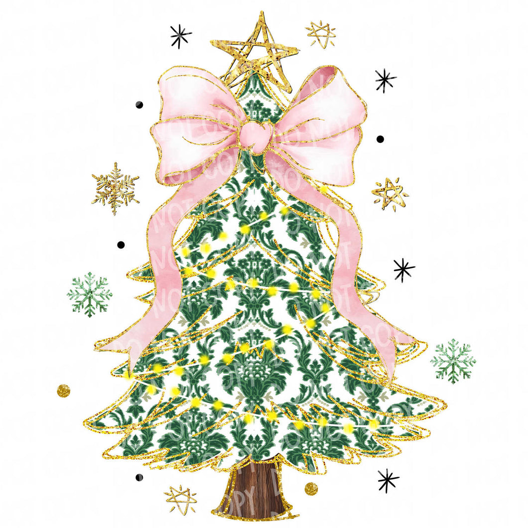 Green Floral Christmas Tree | DTF Ready to Press or Sublimation Transfer